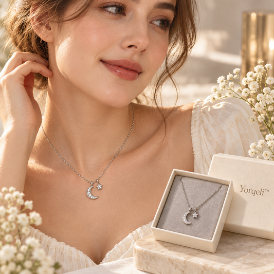Yorqeli™ LunaGleam Moon and Stars Zircon Necklace product view