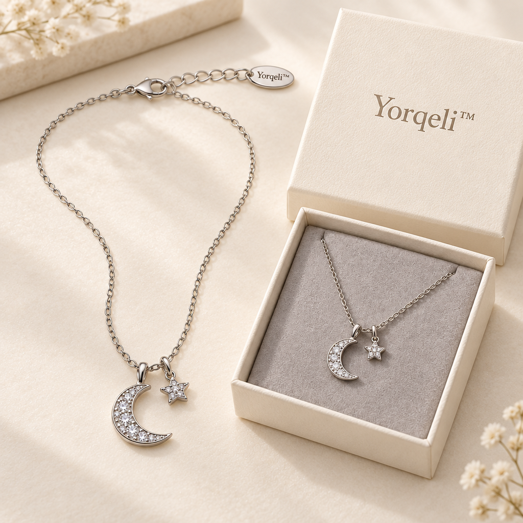 Yorqeli™ LunaGleam Moon and Stars Zircon Necklace image 2