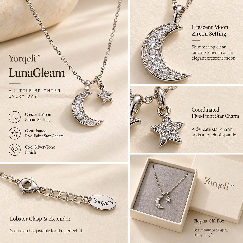 Yorqeli™ LunaGleam Moon and Stars Zircon Necklace image 3