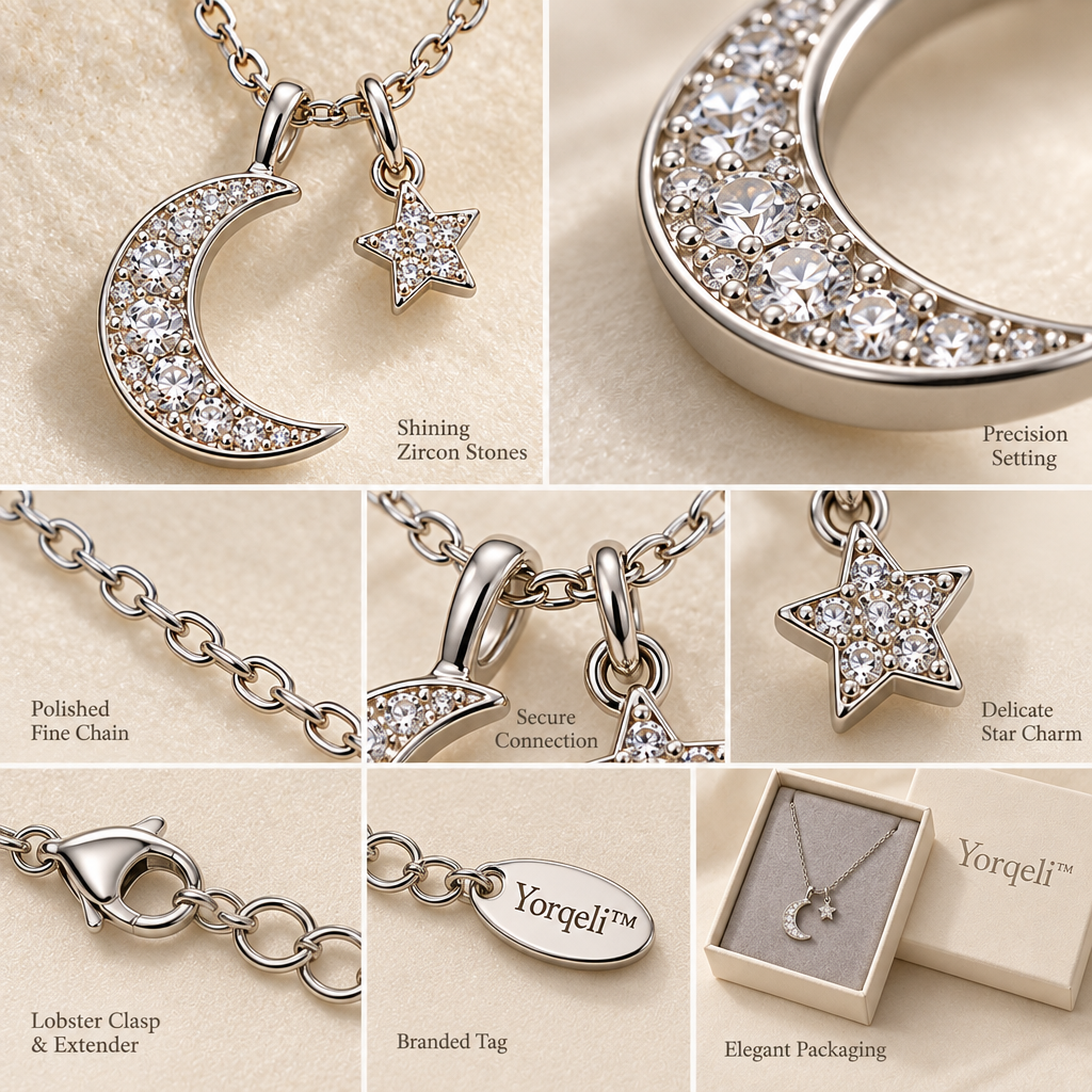 Yorqeli™ LunaGleam Moon and Stars Zircon Necklace image 4
