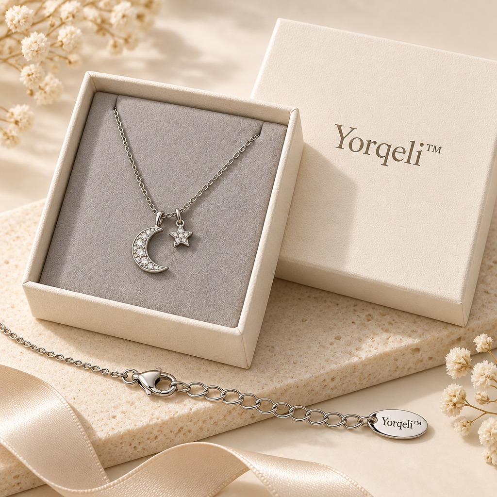 Yorqeli™ LunaGleam Moon and Stars Zircon Necklace image 5