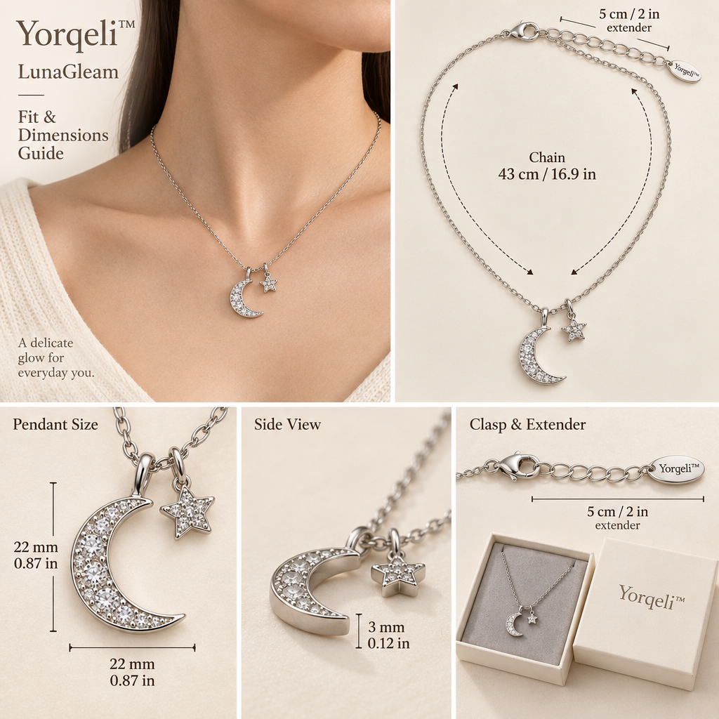 Yorqeli™ LunaGleam Moon and Stars Zircon Necklace image 6