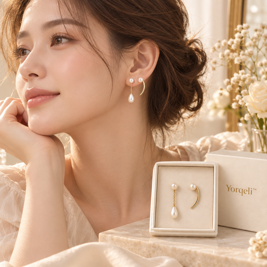 Yorqeli™ PearlMuse Asymmetric Pearl Earrings product view