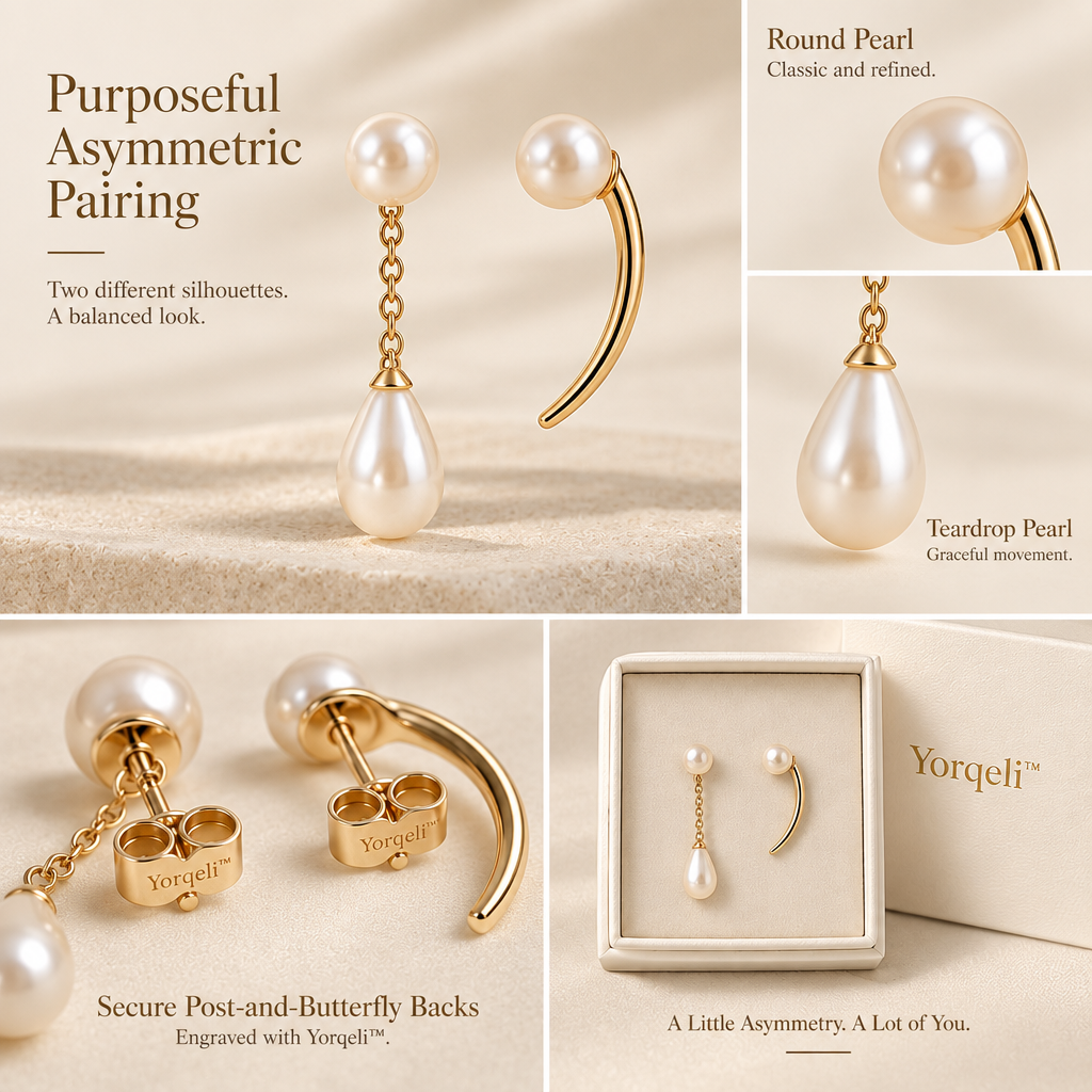 Yorqeli™ PearlMuse Asymmetric Pearl Earrings image 3