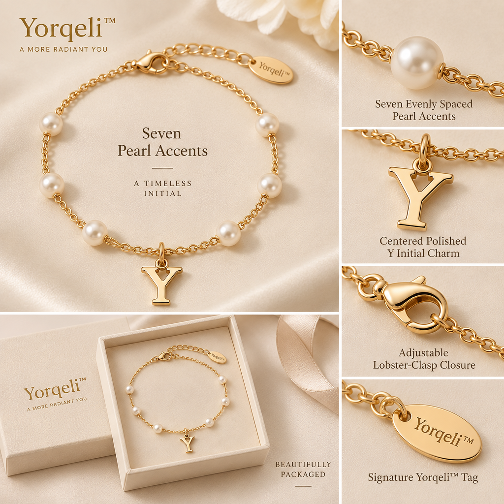 Yorqeli™ InitialPearl Pearl Initial Charm Bracelet image 3